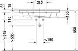 Duravit Möbelwaschtisch P3 Comforts 850x500mm weiß mit Überlauf, ohne Hahnloch, Ablagefläche links