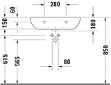 DURAVIT D-Code Waschtisch 650 mm weiß ohne Überlauf mit Hahnlochbank – Wandmontage