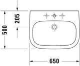 Duravit D-Code Waschtisch 550 mm weiß mit Überlauf und Hahnlochbank – Wandmontage