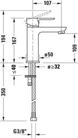 DURAVIT A.1 Einhebel-Waschtischmischer mit Zugstange, Chrom – 107 mm Ausladung