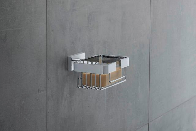 DURAVIT Karree Seifenschale aus Messing in Chrom – 120 x 140 x 65 mm, wandmontiert