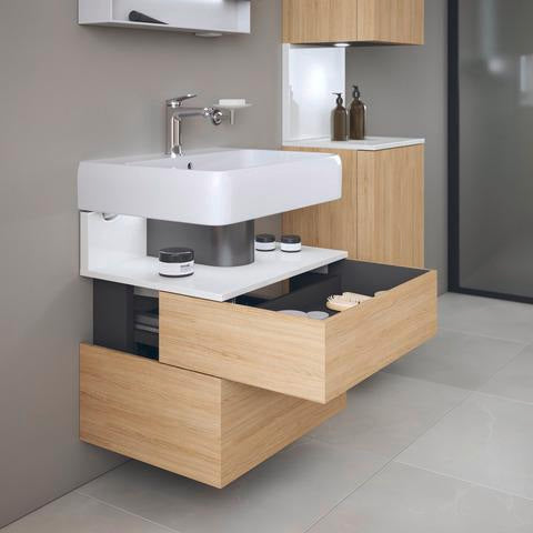 DURAVIT Qatego Waschtischunterbau 590 mm wandhängend, 1 Auszug, weiß Hochglanz, Nische Eiche Schwarz