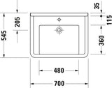 DURAVIT Waschtisch Starck 3 Vital 700 mm mit Überlauf, 1 Hahnloch, WonderGliss, weiß
