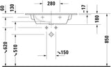 Duravit Möbelwaschtisch ME by Starck 830 mm mit Überlauf und Hahnlochbank, weiß, Durashield