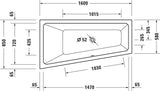 Duravit No.1 Badewanne 1500x800 mm Trapezform mit 1 Rückenschräge Weiß Einbauwanne