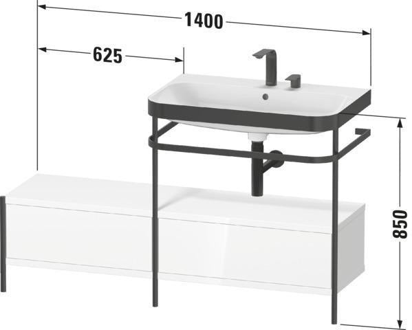 DURAVIT Waschtischset Happy D.2 Plus 1400 mm Taupe Supermatt mit Metallkonsole und Stauraum