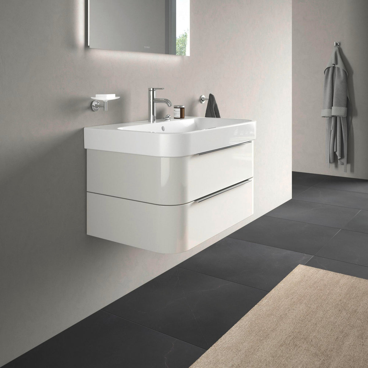 DURAVIT Möbelwaschtisch Happy D.2 800 mm mit WonderGliss, Überlauf & 1 Hahnloch – Weiß