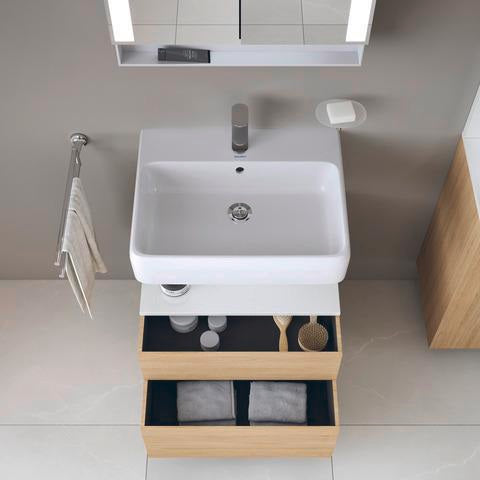 DURAVIT Qatego Waschtischunterbau 590 mm wandhängend, 1 Auszug, weiß Hochglanz, Nische Eiche Schwarz