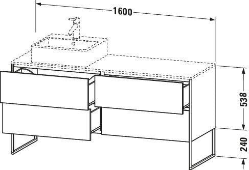 Duravit XSQUARE Waschtischunterbau 1600x400x548mm mit 4 Auszügen, Becken rechts