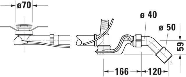DURAVIT Quadroval Ab- und Überlaufgarnitur mit Drehgriff, Bowdenzug 1100 mm, Chrom