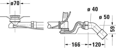 DURAVIT Quadroval Ab- und Überlaufgarnitur mit Drehgriff, Bowdenzug 1100 mm, Chrom