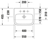 Duravit DuraStyle Halbeinbauwaschtisch 550 mm mit WonderGliss, 1 Hahnloch, Überlauf, weiß
