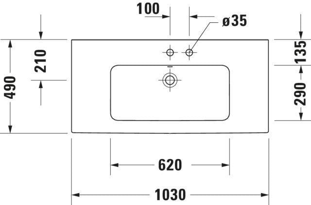DURAVIT ME by Starck Möbelwaschtisch 1030 mm Weiß mit Überlauf und 2 Hahnlöchern