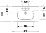Duravit D-Code Möbelwaschtisch 850 mm, weiß, ohne Überlauf, mit Hahnlochbank – wandhängend
