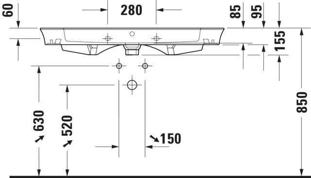 DURAVIT White Tulip Möbelwaschtisch 1050 mm, weiß, mit Überlauf, ohne Hahnloch, wandhängend