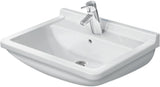 DURAVIT Waschtisch Starck 3 650 mm mit Überlauf, Hahnlochbank und WonderGliss in Weiß