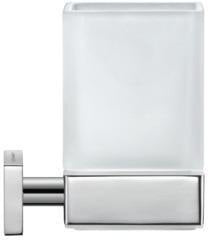 Duravit Karree Zahnputzbecher Chrom mit weißem Matt-Becher, 100x69x110 mm, Wandmontage