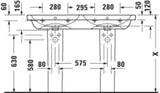 DURAVIT D-Code Doppelwaschtisch 1200 mm, 2 Becken mit Überlauf, je 1 Hahnloch, weiß