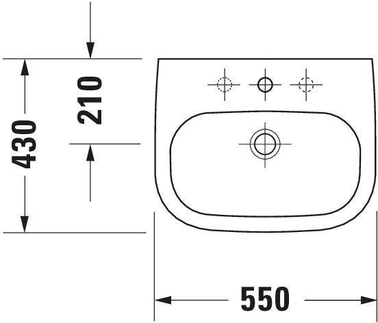 Duravit D-Code Waschtisch 550 mm weiß mit Überlauf und Hahnlochbank – Wandmontage