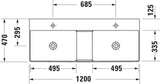 Duravit DuraSquare Doppel-Waschtisch 1200 mm, weiß, ohne Überlauf, mit 2 Hahnlöchern