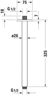 Duravit Brausearm für Deckenanschluss mit eckiger Rosette 125 mm, Chrom – Messing