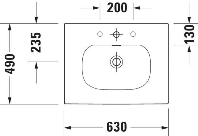 DURAVIT Viu Möbelwaschtisch 630 mm Weiß mit Überlauf und 1 Hahnloch