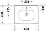 DURAVIT Viu Möbelwaschtisch 630 mm Weiß mit Überlauf und 1 Hahnloch