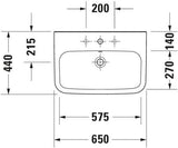 DURAVIT DuraStyle Waschtisch 650 mm mit Überlauf und WonderGliss – Wandhängend, 1 Hahnloch