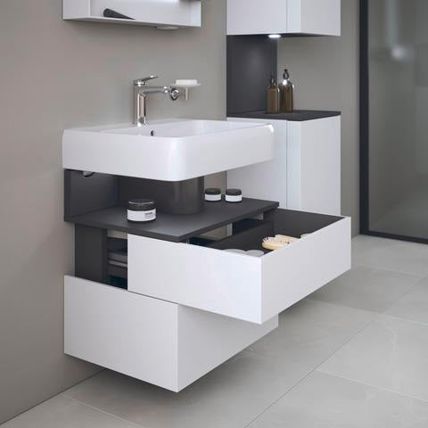 DURAVIT Qatego Waschtischunterbau 590 mm wandhängend, 1 Auszug, weiß Hochglanz, Nische Eiche Schwarz