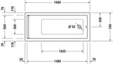 DURAVIT Starck Einbau-Badewanne 1600x700 mm Weiß mit Überlauf und 1 Rückenschräge