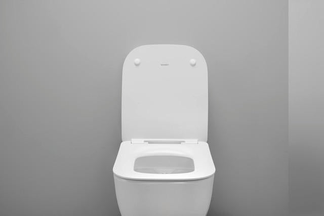 Duravit Univavo WC-Sitz eckig tief 434mm mit Absenkautomatik, abnehmbar, Edelstahl Scharniere, Weiß