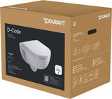 Duravit D-Code 2.0 WC-Set wandhängend, spülrandlos, 4/2L, mit WC-Sitz und Absenkautomatik, Weiß Hochglanz