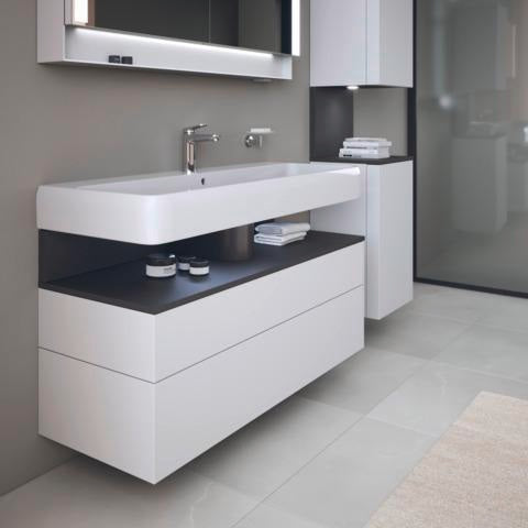Duravit Qatego Waschtischunterbau 1190 mm – Weiß Matt mit Eiche Schwarz Nische, 1 Auszug, LED