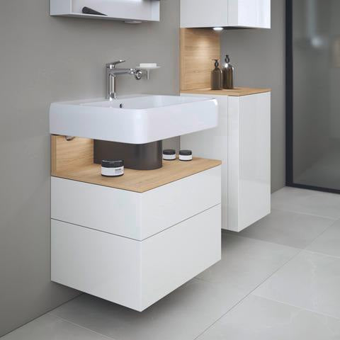 DURAVIT Qatego Waschtischunterbau 590 mm wandhängend, 1 Auszug, weiß Hochglanz, Nische Eiche Schwarz