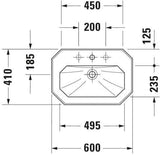 Duravit Waschtisch Serie 1930 600 mm mit Überlauf und 1 Hahnloch, weiß