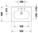 DURAVIT DuraStyle Möbelwaschtisch 650 mm mit Überlauf, 1 Hahnloch, weiß – wandhängend