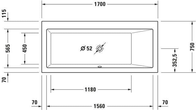 DURAVIT Vero Einbau-Badewanne 1700 x 750 mm, rechteckig, weiß, 1 Rückenschräge rechts