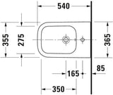 DURAVIT Wand-Bidet Happy D.2 540 mm Anthrazit Matt mit Überlauf und 1 Hahnloch