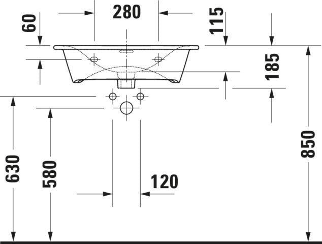 DURAVIT Viu Möbelwaschtisch 630 mm Weiß mit Überlauf und 1 Hahnloch