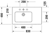 DURAVIT ME by Starck Möbelwaschtisch 830 mm, Weiß, Becken links, mit Überlauf