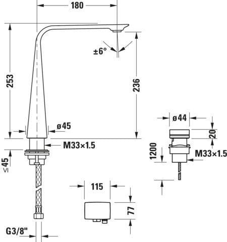 Duravit D.1 2-Loch Waschtischarmatur XL elektronisch mit Einbaunetzteil Chrom