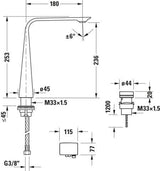 Duravit D.1 2-Loch Waschtischarmatur XL elektronisch mit Einbaunetzteil Chrom