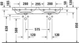 DURAVIT D-Code Doppelwaschtisch 1200 mm, 2 Becken mit Überlauf, je 1 Hahnloch, weiß