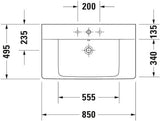 Duravit Möbelwaschtisch P3 Comforts 850x500mm weiß mit Überlauf, ohne Hahnloch, Ablagefläche links