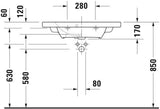 Duravit DuraStyle Möbelwaschtisch 785 mm mit Überlauf, Hahnlochbank und 3 Hahnlöchern in Weiß