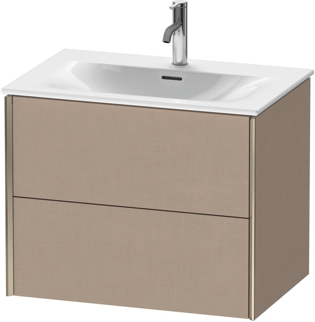 DURAVIT XViu Waschtischunterbau wandhängend 710 mm, 2 Schubkästen, champagner matt/leinen – mit Tip-On-Technik