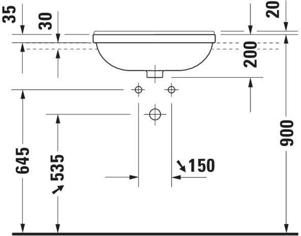 DURAVIT Halbeinbauwaschtisch Starck 3 550 mm mit Hahnlochbank, Überlauf & 1 Hahnloch in Weiß