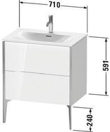 Duravit XViu Waschtischunterbau 710 mm mit 2 Auszügen, Nussbaum Mitte, Stehend