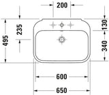 DURAVIT Waschtisch Happy D.2 650 mm mit Überlauf, 1 Hahnloch, wandhängend, weiß