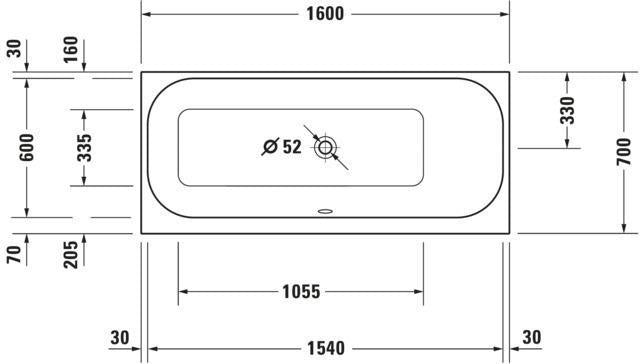 DURAVIT Happy D.2 Einbau-Badewanne 1600x700 mm Weiß mit Rückenschräge rechts